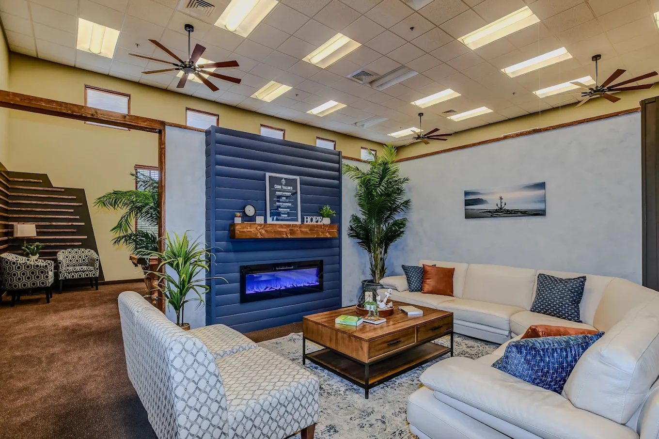 The shared living room at AnchorPoint